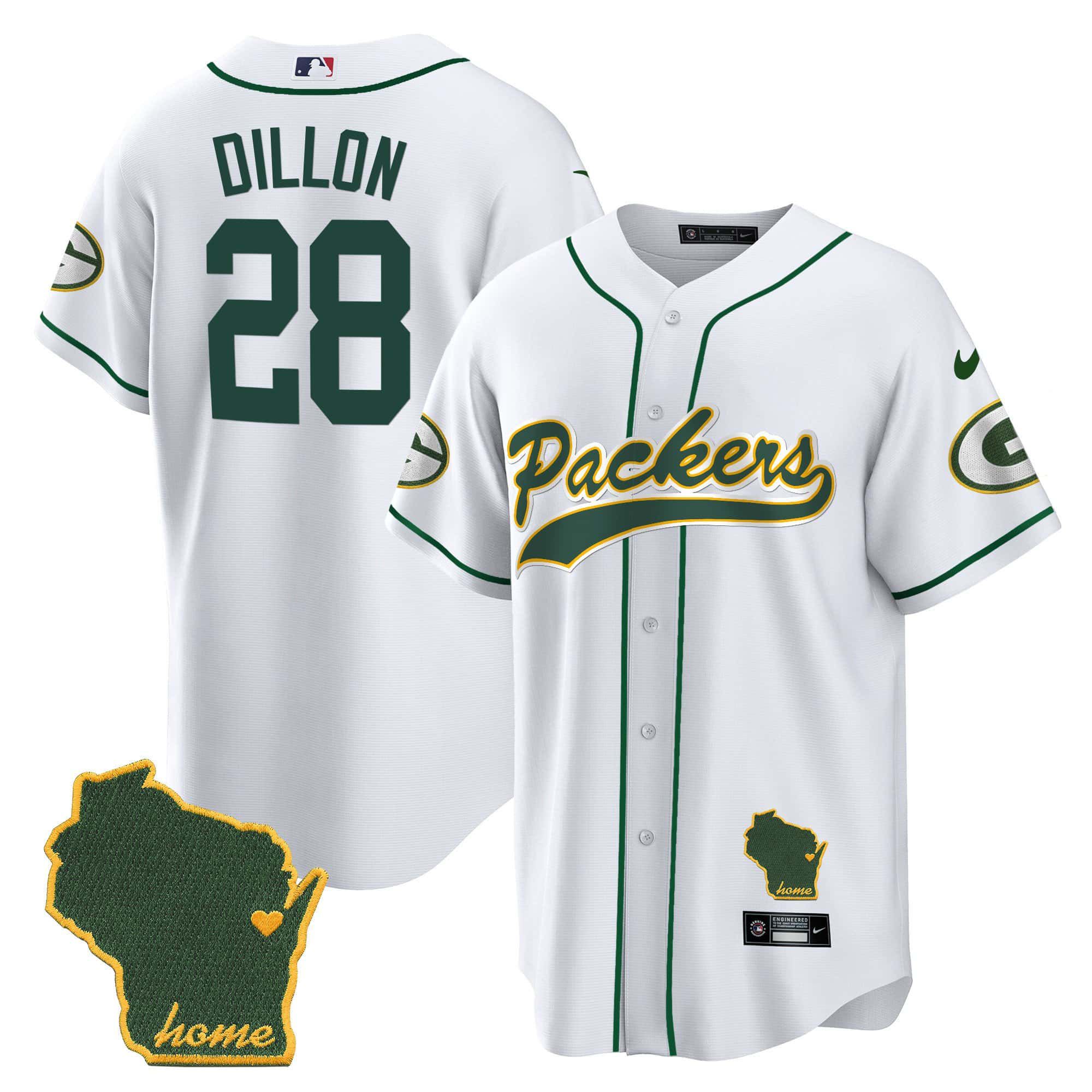 Men Green Bay Packers 28 Dillon White 2024 Nike Home Patch Baseball NFL Jersey